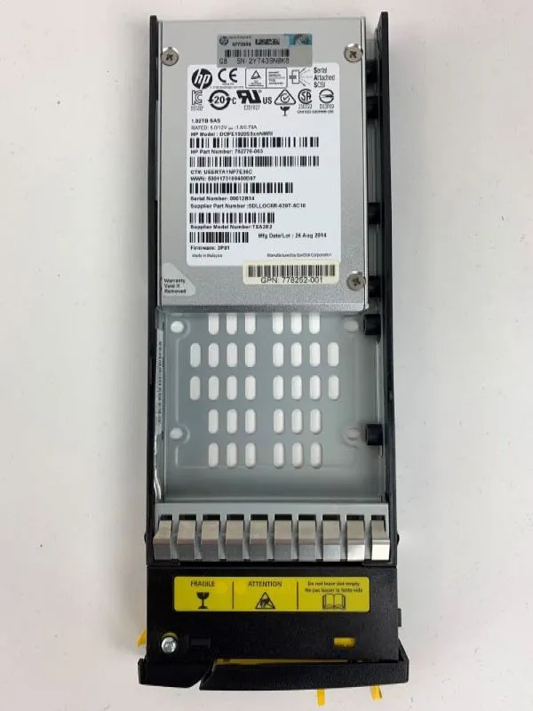 778252-001 HP HPE 3PAR StoreServ M6710 1.92TB SAS SFF (2.5in) Solid State Drive