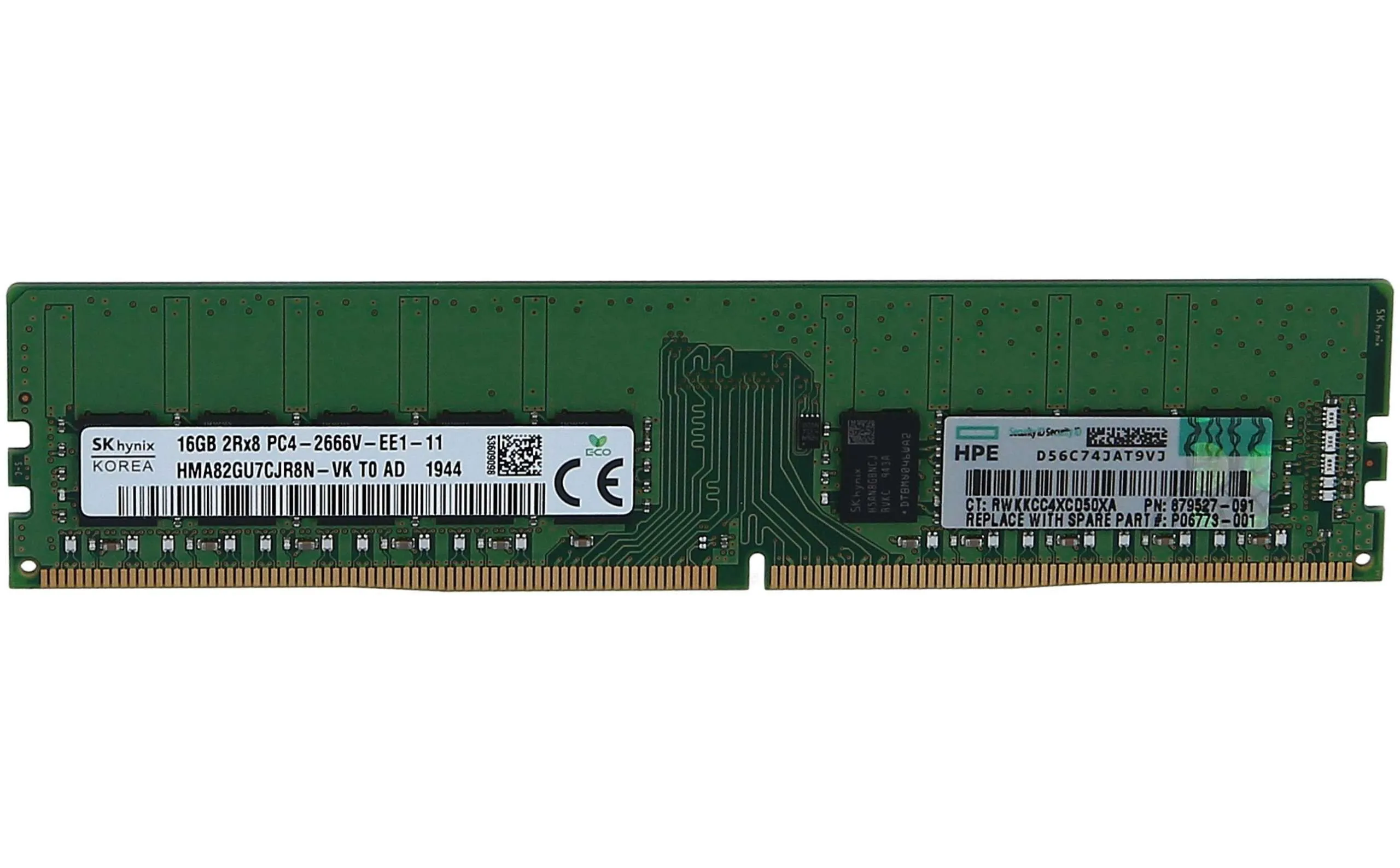879507-B21 HYNIX 16GB (1*16GB) 2RX8 PC4-21300V-E DDR4-2666MHZ ECC UDIMM