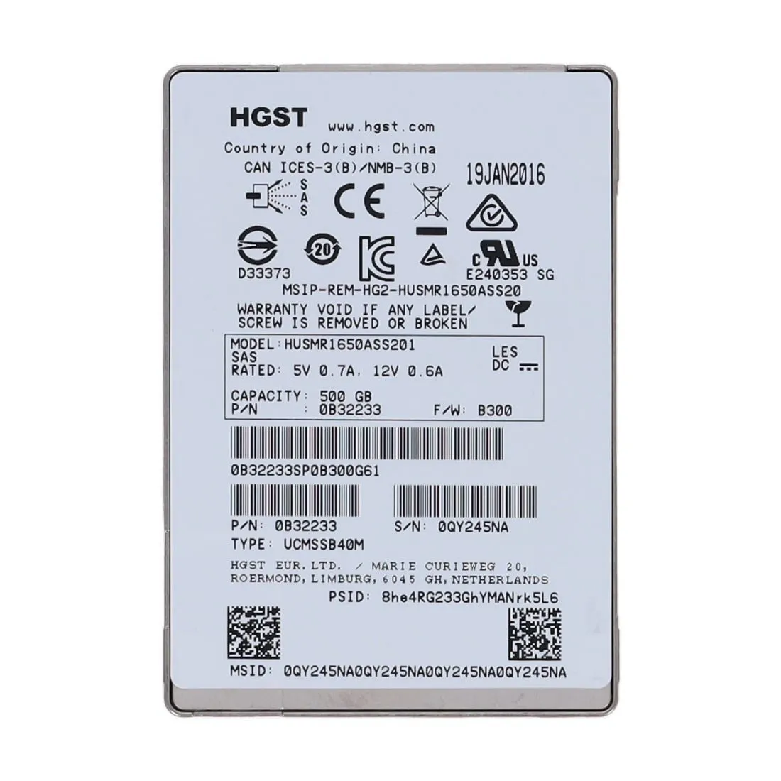 HUSMR1650ASS201 HITACHI 500GB 12G 2,5INCH MLC RI SAS SSD