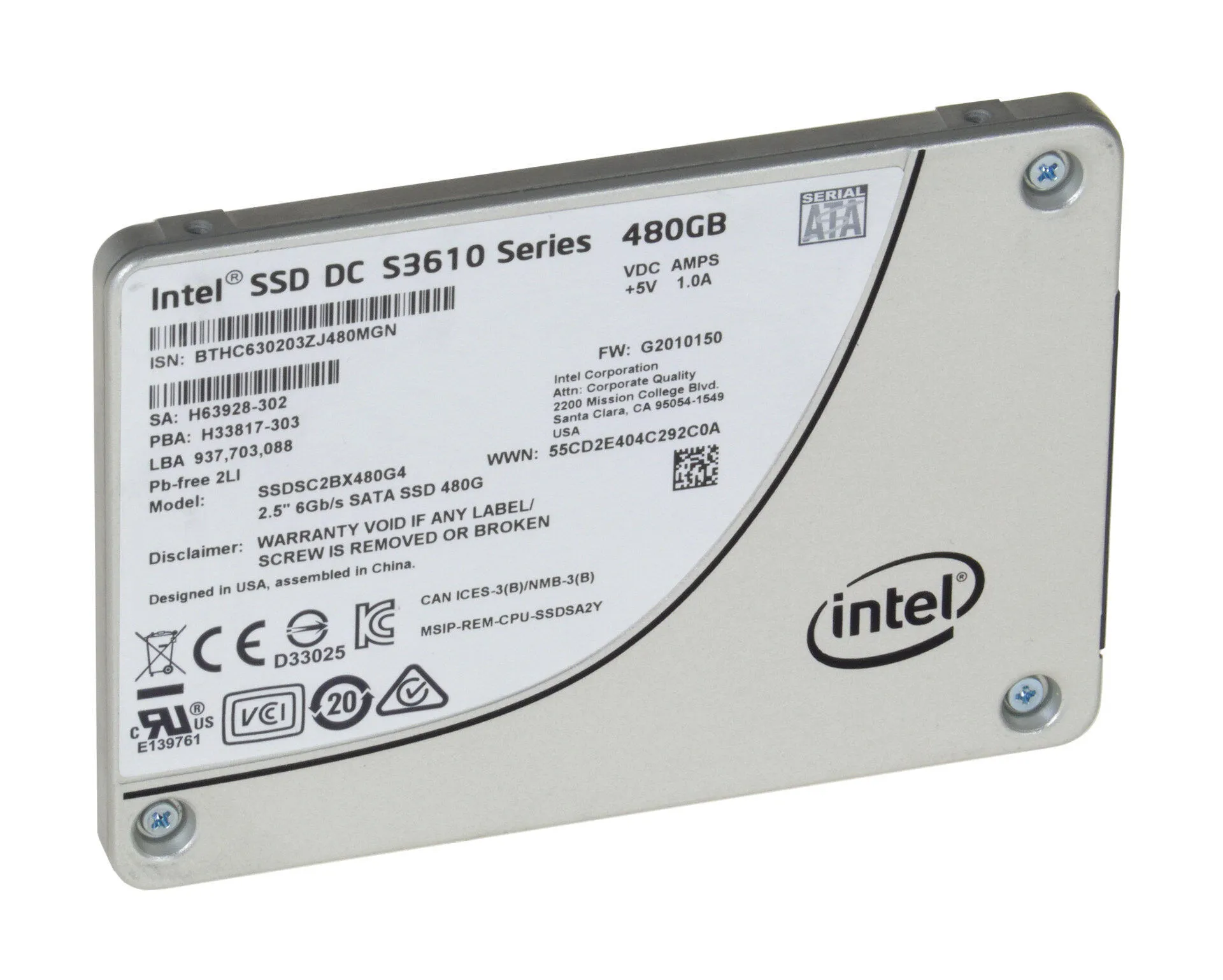 SSDSC2BX480G4 INTEL 480GB 6G 2,5INCH MLC MU SATA SSD