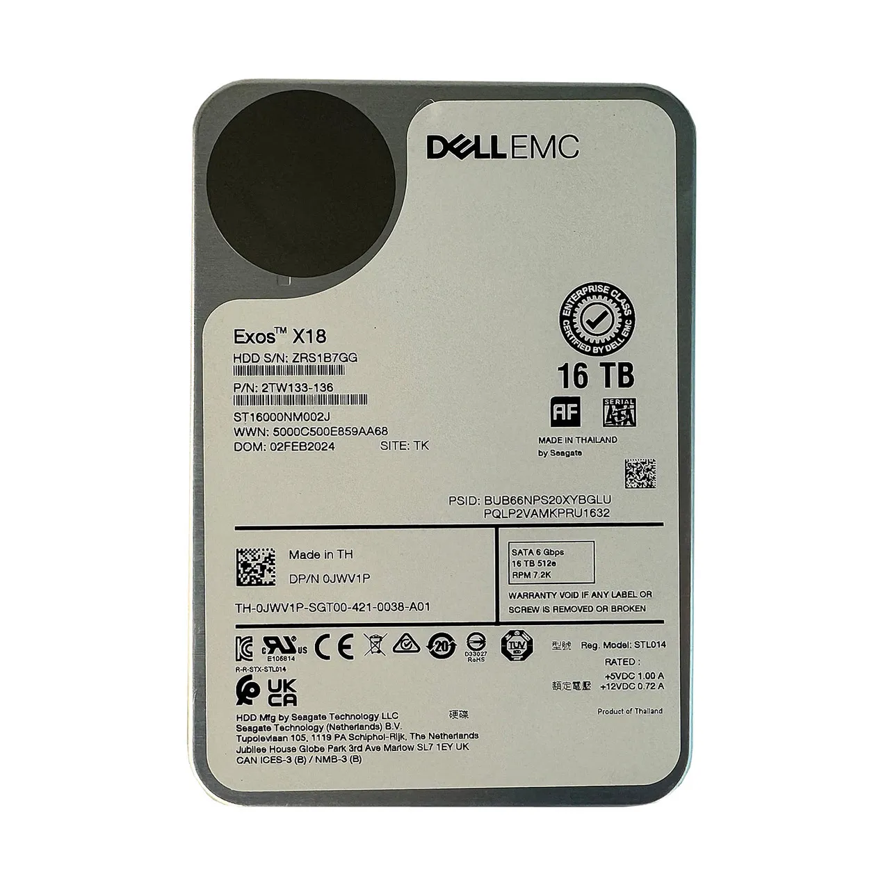 JWV1P DELL 16TB 7.2K 6G 3.5INCH SATA HDD