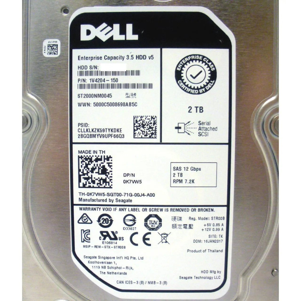 K7VW5 DELL 2TB 7,2K 12G 3,5INCH SAS HDD