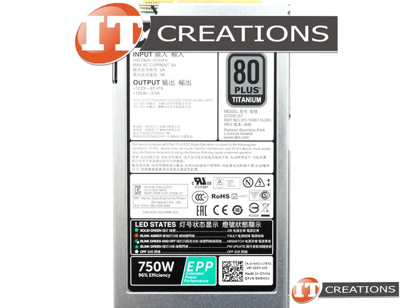 KNHJV DELL 750W EPP 80 PLUS TITANIUM POWER SUPPLY