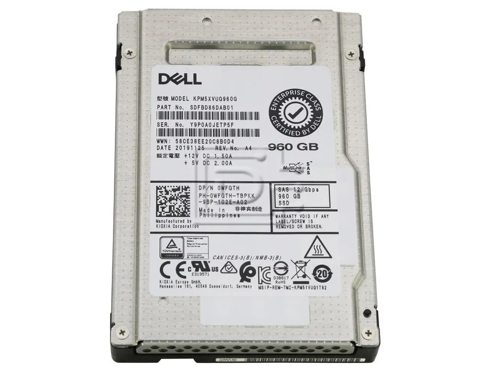 WFGTH DELL 960GB 12G 2.5INCH MU TLS SAS-3 SSD