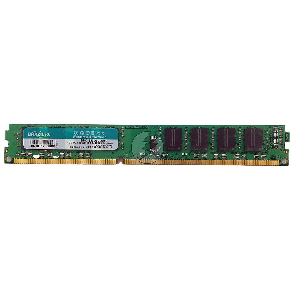 Memória RAM Brazil PC BPC1333D3CL9/4G Chip Micron: DDR3, 4GB, Rx, 1333, UDIMM, VLP