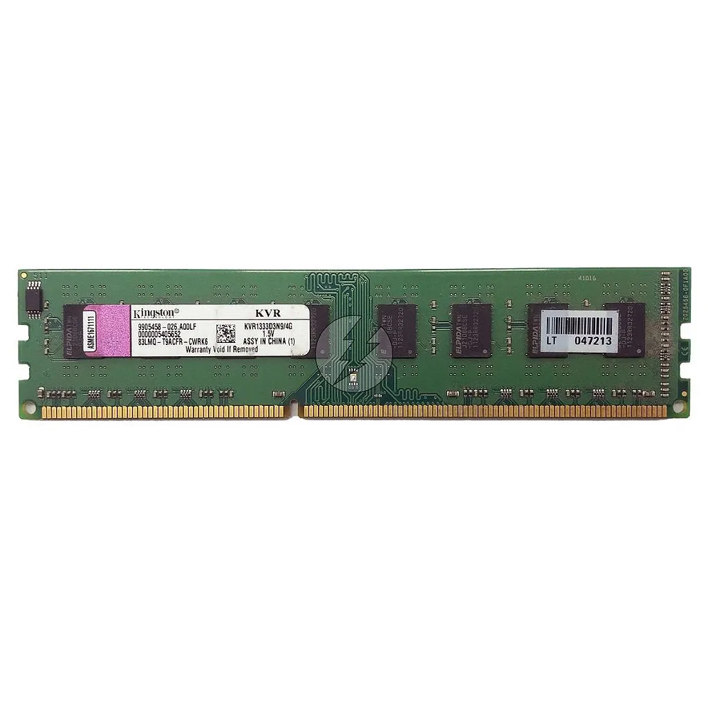 Memória RAM Kingston KVR1333D3N9/4G Chip Elpida: DDR3, 4GB, 2Rx8, 1333, UDIMM