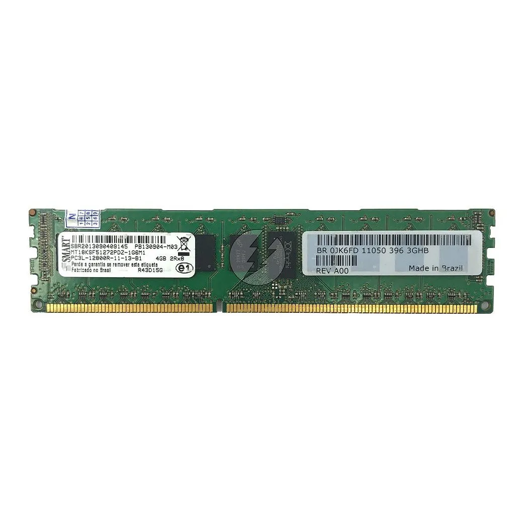 Memória RAM SMART MT18KSF51272PDZ-1G6M1 R43D15G 0JK6FD: DDR3L, 4GB, 2Rx8, 1600R, RDIMM
