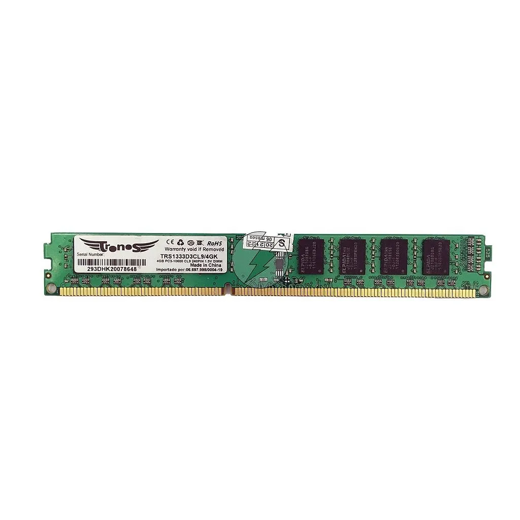 Memória RAM Tronos TRS1333D3CL9/4GK Chip Elpida: DDR3, 4GB, 1333, UDIMM, VLP