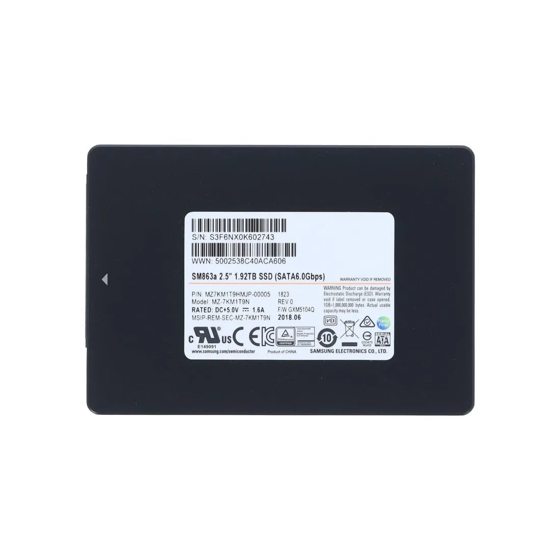 MZ7KM1T9HMJP-00005 SAMSUNG SM863A 1.92TB 6G 2.5INCH MU SATA SSD