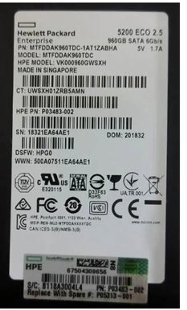 P04476-B21 HPE 960GB RI 2.5INCH SC DS SATA SSD