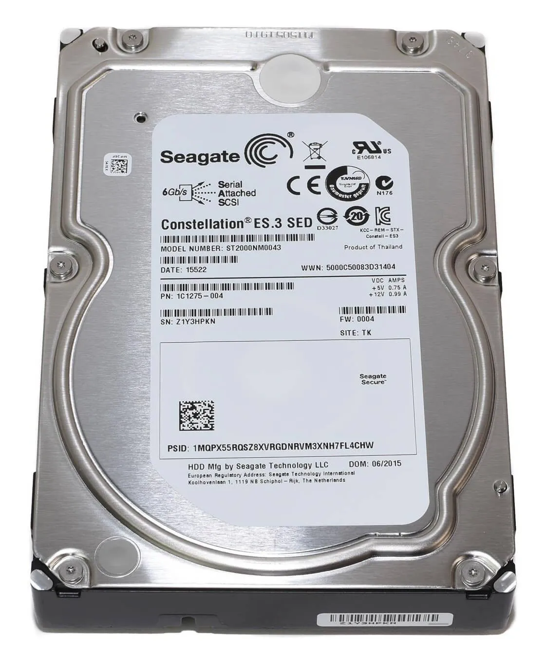 ST2000NM0043 SEAGATE 2TB 7.2K 6G 3.5INCH SAS HDD