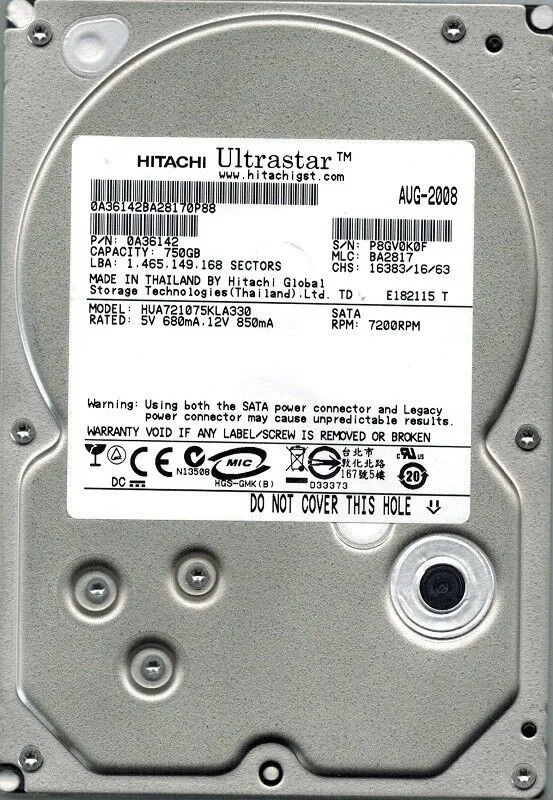HUA721075KLA330 HITACHI 750GB 7,2K 3,5INCH 3GBS SATA HDD
