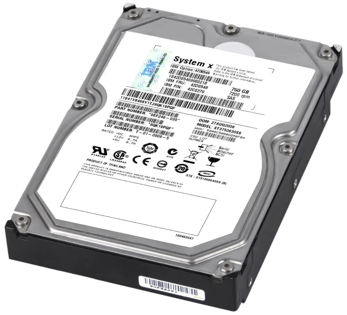 42D0548 IBM 750GB 7,2K SAS 3,5IN HDD