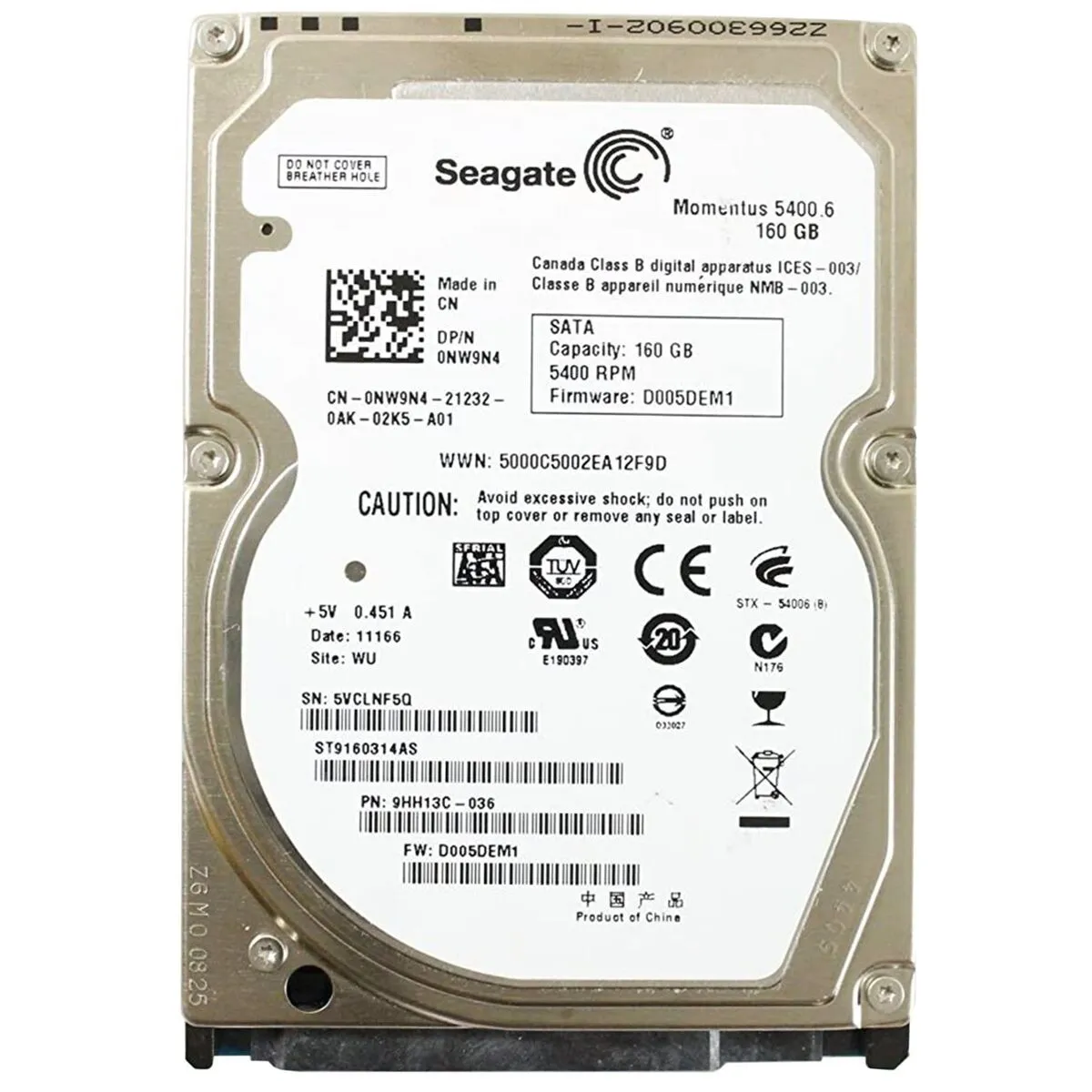 ST9160314AS SEAGATE 160GB 5.4K 2.5INCH SATA HDD