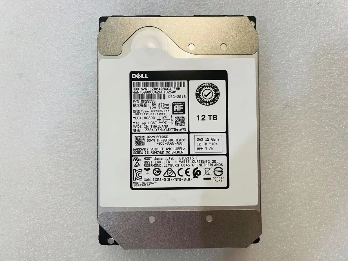 9HXK6 DELL 12TB 7.2K 12G 3.5INCH 512E SAS HDD