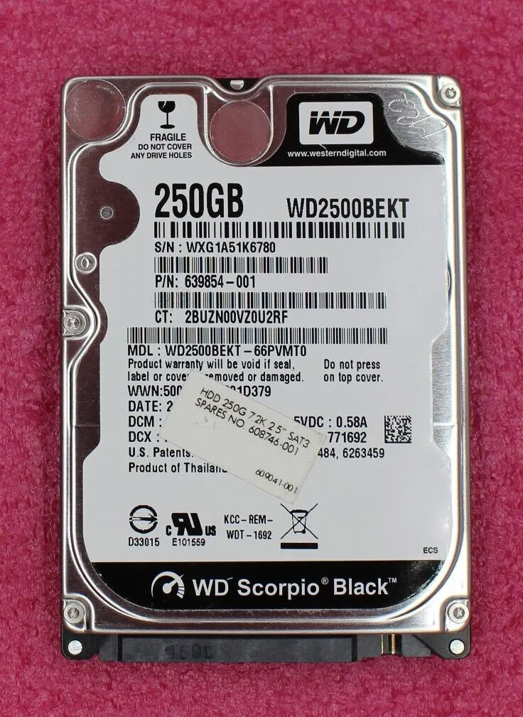 608746-001 HP 250GB 7.2K 3G 2.5INCH SATA HDD