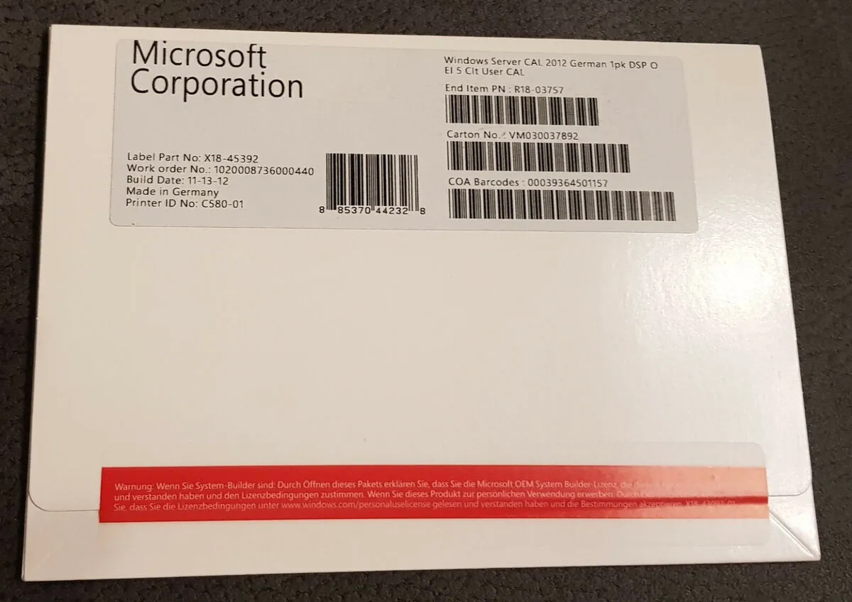 R18-03757-GER MS WINDOWS SERVER CAL 2012 GERMAN 1PK