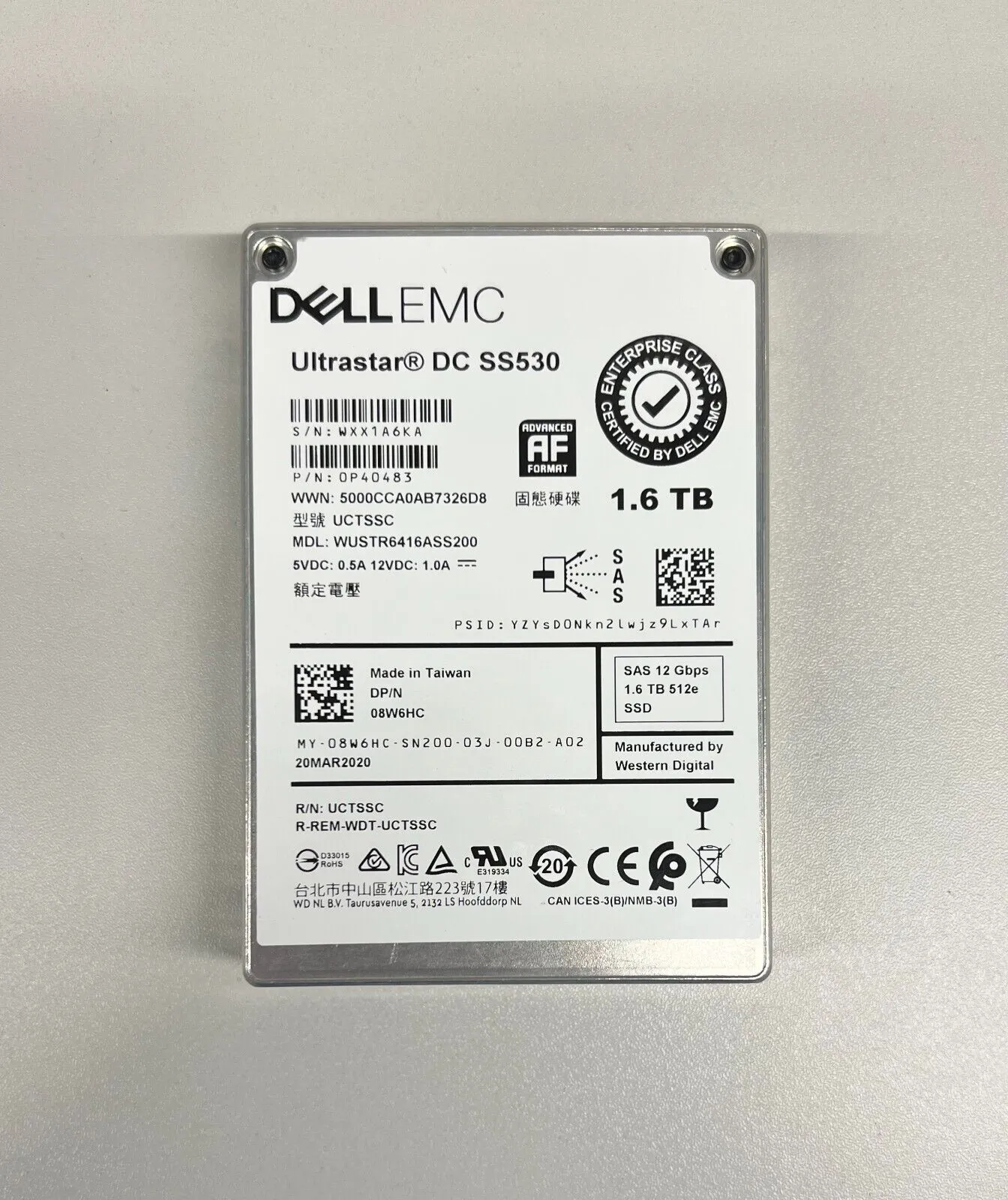 8W6HC DELL EMC 1,6TB 12G 2,5INCH MU SAS SSD
