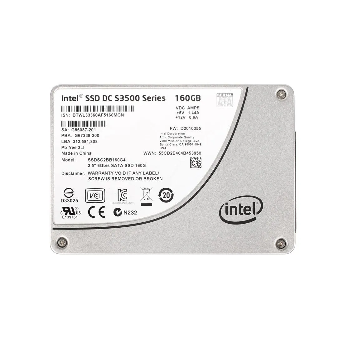 SSDSC2BB160G4 INTEL 160GB S3500 SERIES 2.5INCH MLC SATA SSD