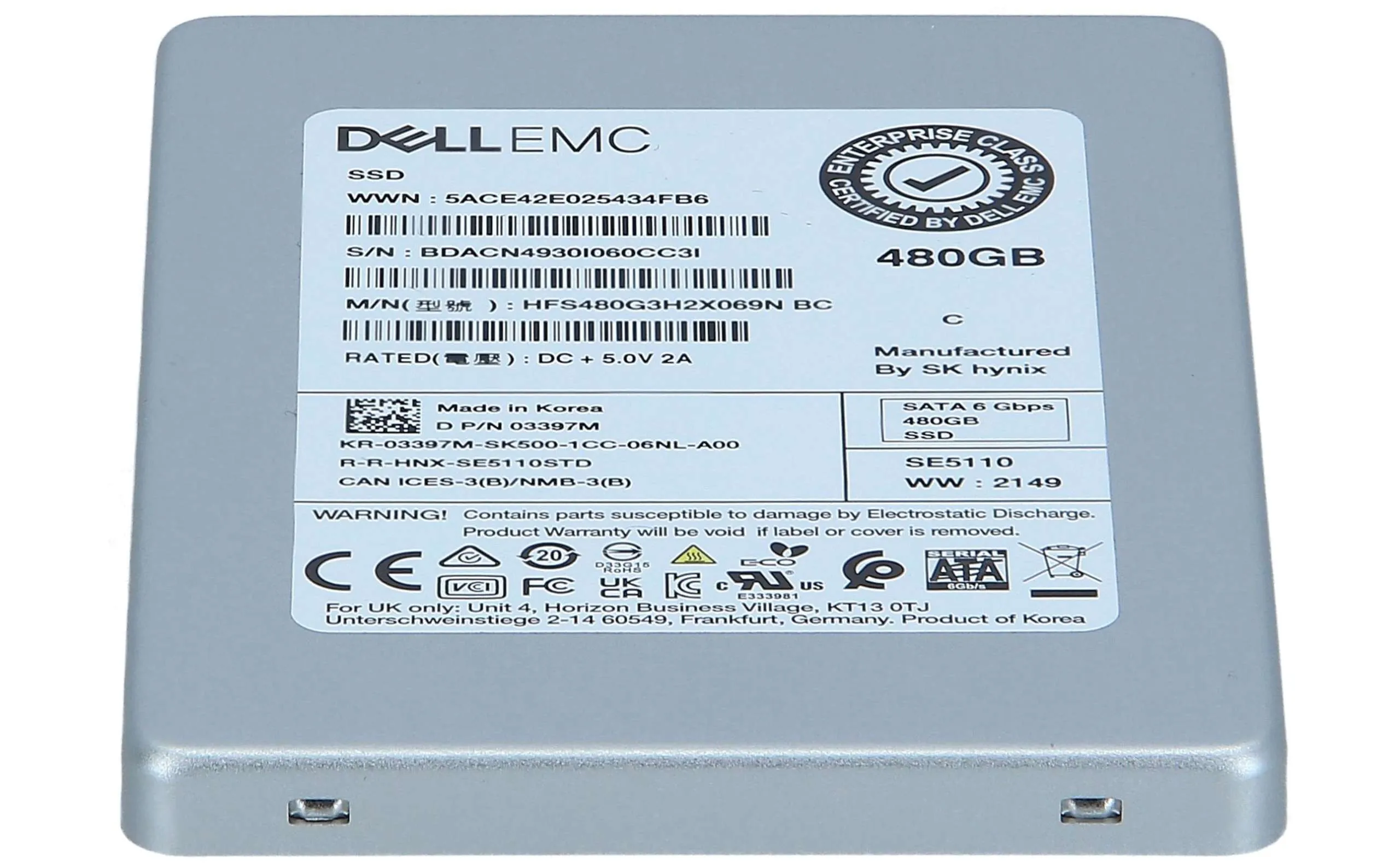 3397M DELL 480GB 6G 2,5INCH RI SATA SSD